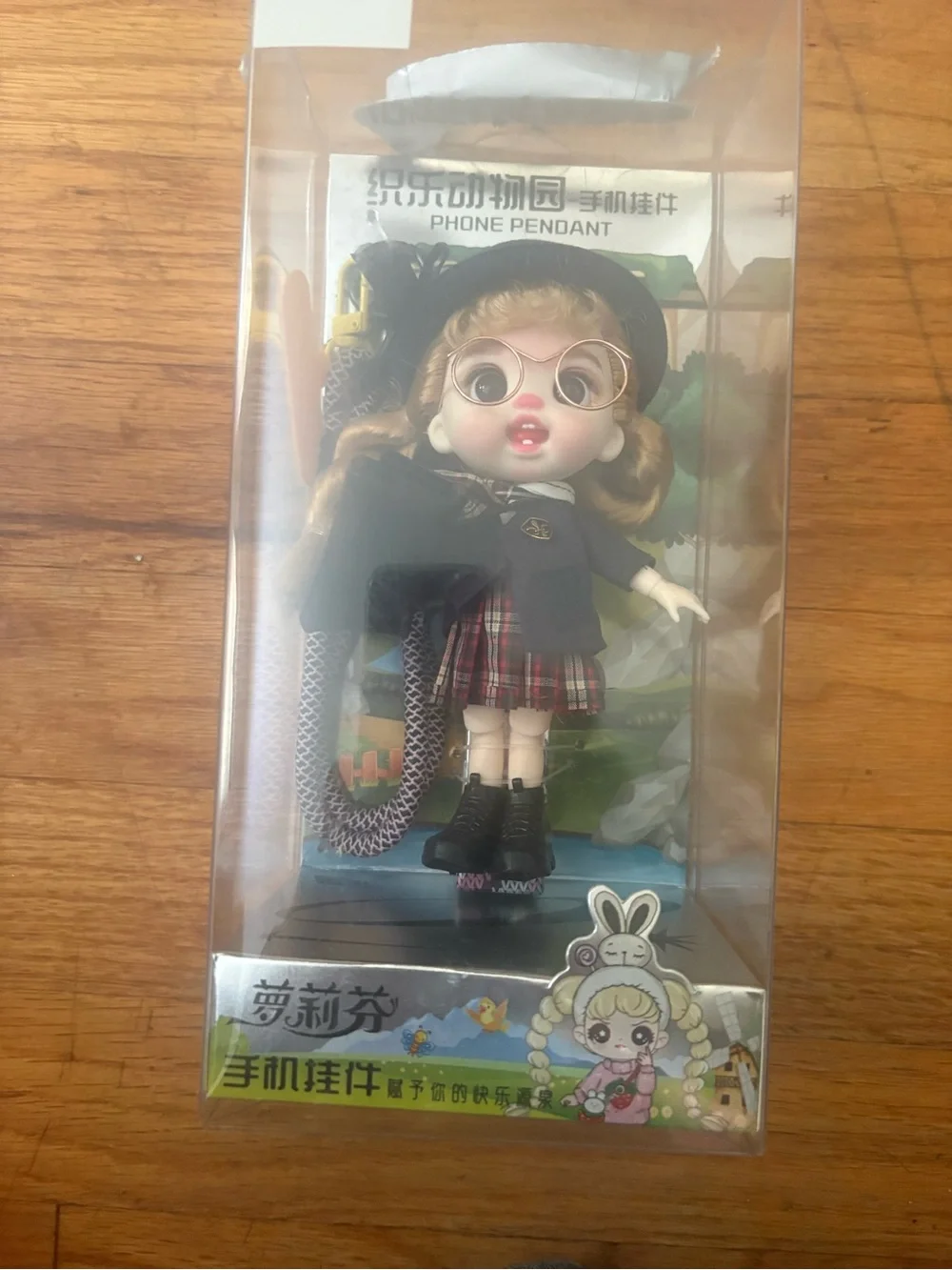 Phone Pendant Doll Keychain - Black & Red Schoolgirl Style